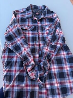 Wrangler Men's Plaid Button-Down Shirt in Navy, Light Blue & Red